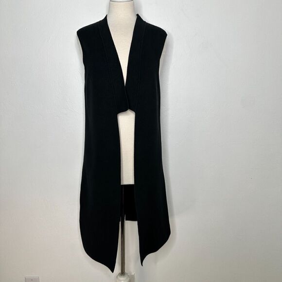 Joan Vass Sleeveless Long Black Open Cardigan Size 2 (US 12/14) - Picture 1 of 4